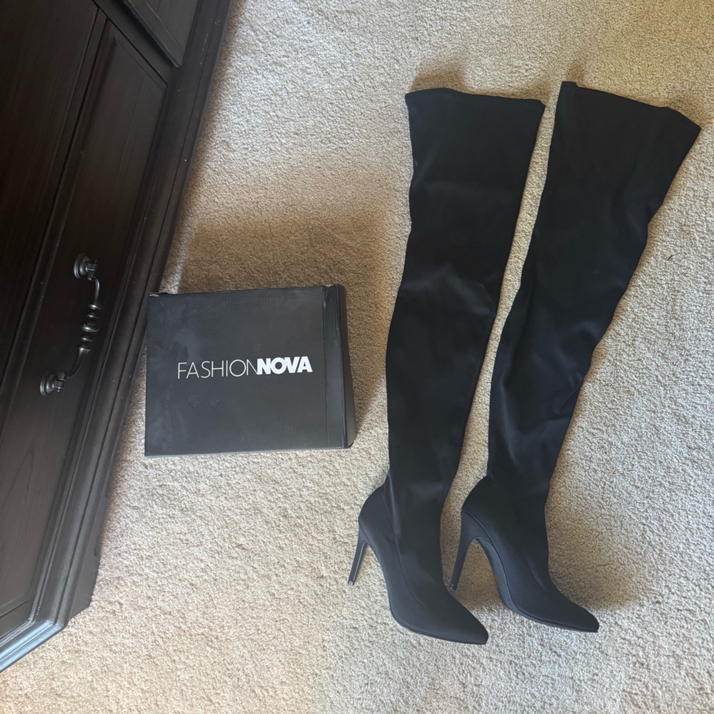 Fashion Nova Black Over-the-Knee Stiletto Boots
